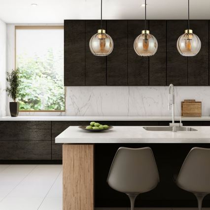 LED κρεμαστό φωτιστικό με καλώδιο DEVI 3xE27/15W/230V μαύρο/καπνιστό μπεζ