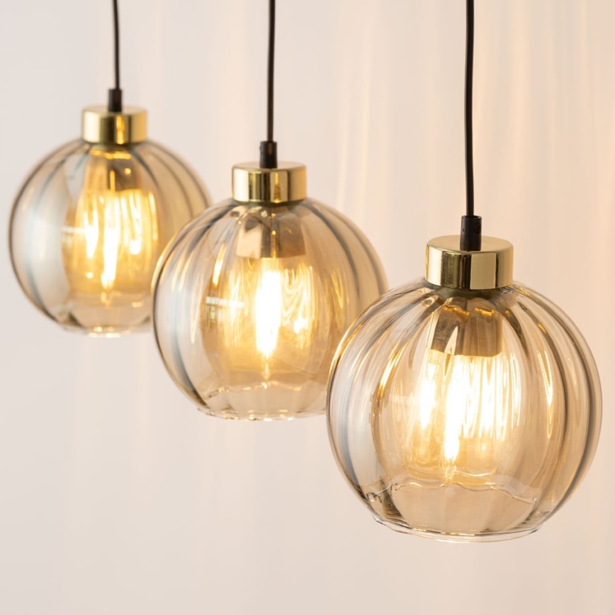 LED κρεμαστό φωτιστικό με καλώδιο DEVI 3xE27/15W/230V μαύρο/καπνιστό μπεζ