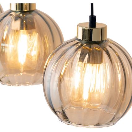 LED κρεμαστό φωτιστικό με καλώδιο DEVI 3xE27/15W/230V μαύρο/καπνιστό μπεζ