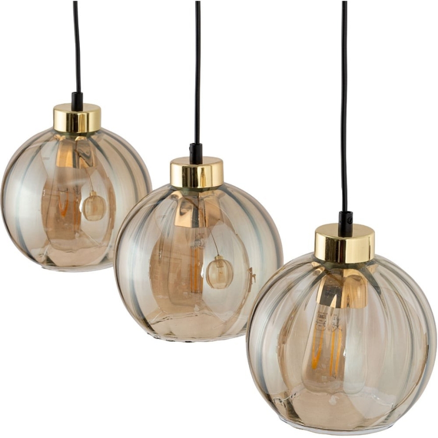 LED κρεμαστό φωτιστικό με καλώδιο DEVI 3xE27/15W/230V μαύρο/καπνιστό μπεζ