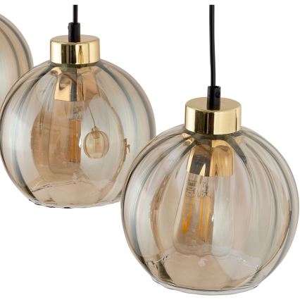 LED κρεμαστό φωτιστικό με καλώδιο DEVI 3xE27/15W/230V μαύρο/καπνιστό μπεζ