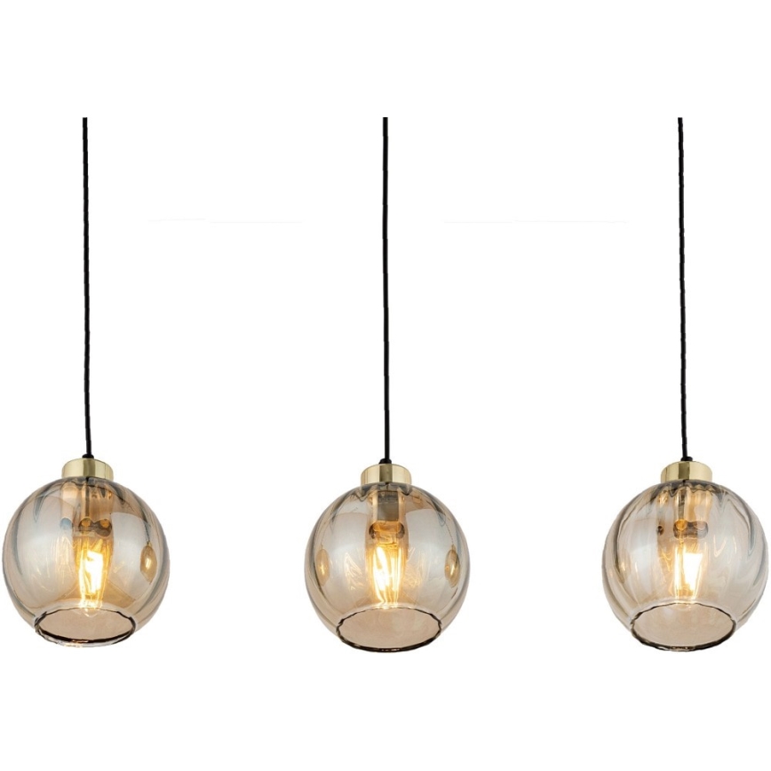 LED κρεμαστό φωτιστικό με καλώδιο DEVI 3xE27/15W/230V μαύρο/καπνιστό μπεζ