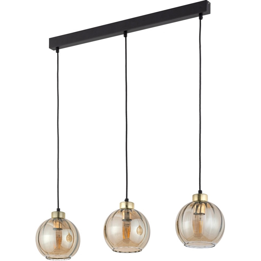 LED κρεμαστό φωτιστικό με καλώδιο DEVI 3xE27/15W/230V μαύρο/καπνιστό μπεζ