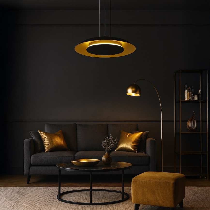 LED κρεμαστό φωτιστικό με καλώδιο PIATTINO LED/30W/230V 2700/3200/4000K διάμ. 40 cm μαύρο/χρυσό