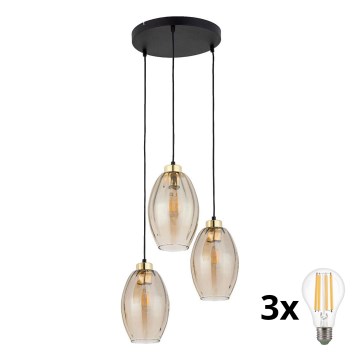 LED κρεμαστό φωτιστικό με καλώδιο SEBO 3xE27/15W/230V μαύρο/καπνιστό μπεζ