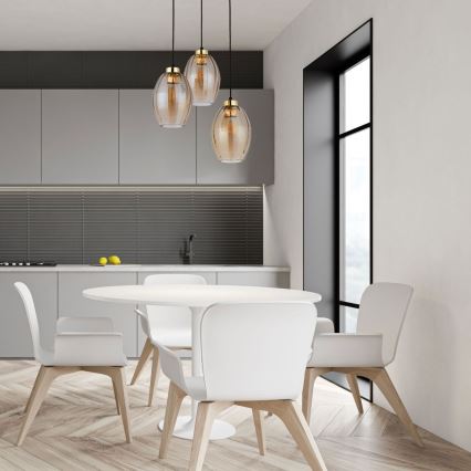 LED κρεμαστό φωτιστικό με καλώδιο SEBO 3xE27/15W/230V μαύρο/καπνιστό μπεζ