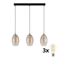 LED κρεμαστό φωτιστικό με καλώδιο SEBO 3xE27/15W/230V μαύρο/καπνιστό μπεζ