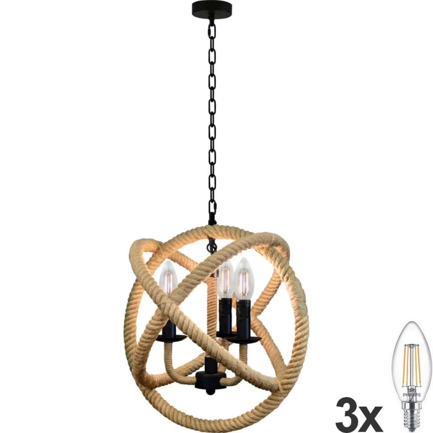 LED Κρεμαστό φωτιστικό οροφής ROPE GLOBO 3xE14/4,3W/230V