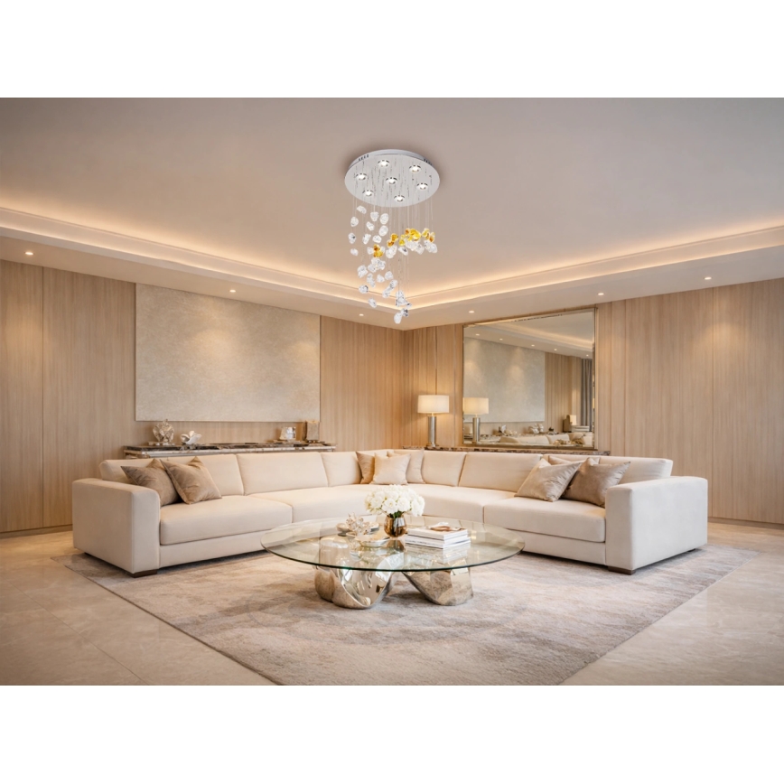 Κρυστάλλινο LED οροφής φωτιστικό AVARA LED/24W/230V Ø 40 cm γυαλιστερό χρώμιο + τηλεχειριστήριο