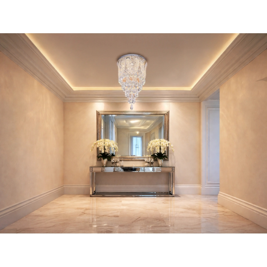 LED Κρυστάλλινο φωτιστικό οροφής MAJURO LED/30W/230V διάμ. 40 cm γυαλιστερό χρώμιο + τηλεχειριστήριο