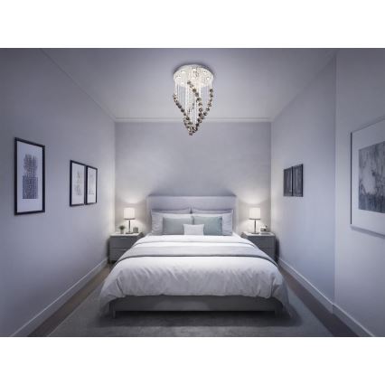 LED κρυστάλλινο φωτιστικό οροφής NAURU LED/30W/230V διάμ. 40 cm γυαλιστερό χρώμιο/μαύρο + τηλεχειριστήριο