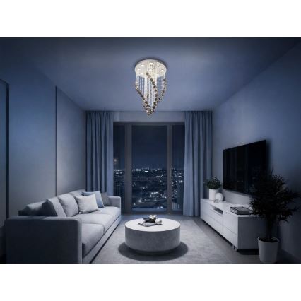 LED κρυστάλλινο φωτιστικό οροφής NAURU LED/30W/230V διάμ. 40 cm γυαλιστερό χρώμιο/μαύρο + τηλεχειριστήριο