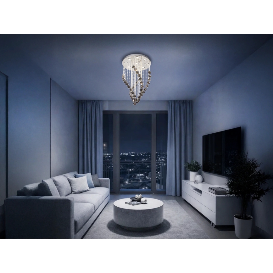 LED κρυστάλλινο φωτιστικό οροφής NAURU LED/30W/230V διάμ. 40 cm γυαλιστερό χρώμιο/μαύρο + τηλεχειριστήριο