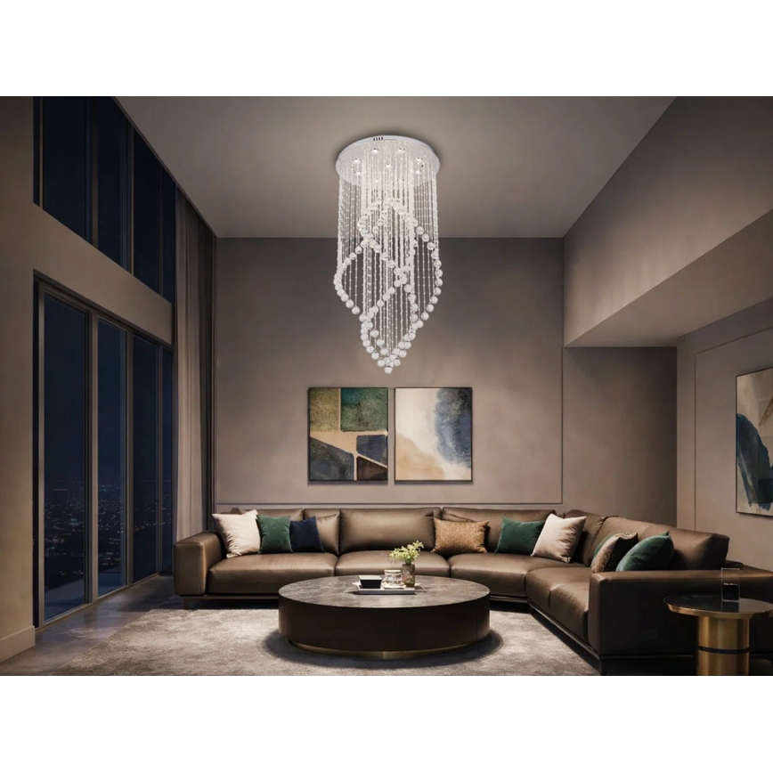 LED κρυστάλλινο φωτιστικό οροφής NAURU LED/30W/230V Ø 60 cm γυαλιστερό χρώμιο + τηλεχειριστήριο