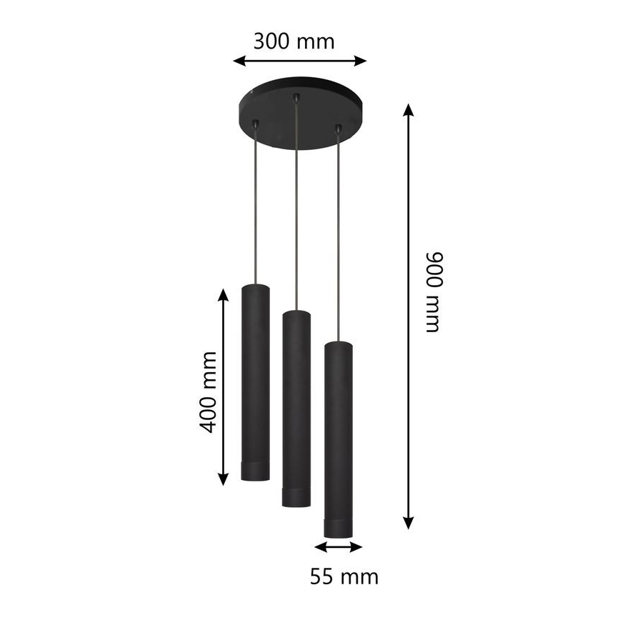 LED Κρεμαστό φωτιστικό οροφής TUBA 3xGU10/4,8W/230V μαύρο