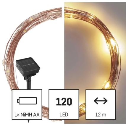 LED Ηλιακή αλυσίδα LED/2,4W/1,2V 1xAA 15 μ IP44 3000K 600 mAh