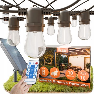 LED ηλιακή ρυθμιζόμενη διακοσμητική γιρλάντα 10xE27/0,3W/3/5V USB 2400 mAh 10,62 m IP65 μαύρη + τηλεχειριστήριο