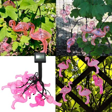 LED Ηλιακή διακοσμητική αλυσίδα 10xLED/1,2V 300 mAh 3,8 m IP44 φλαμίνγκο