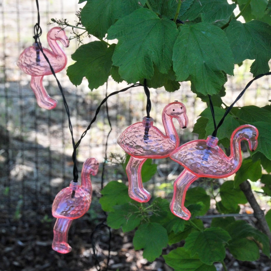 LED Ηλιακή διακοσμητική αλυσίδα 10xLED/1,2V 300 mAh 3,8 m IP44 φλαμίνγκο