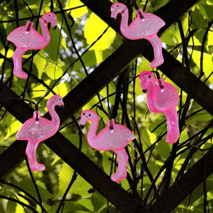 LED Ηλιακή διακοσμητική αλυσίδα 10xLED/1,2V 300 mAh 3,8 m IP44 φλαμίνγκο