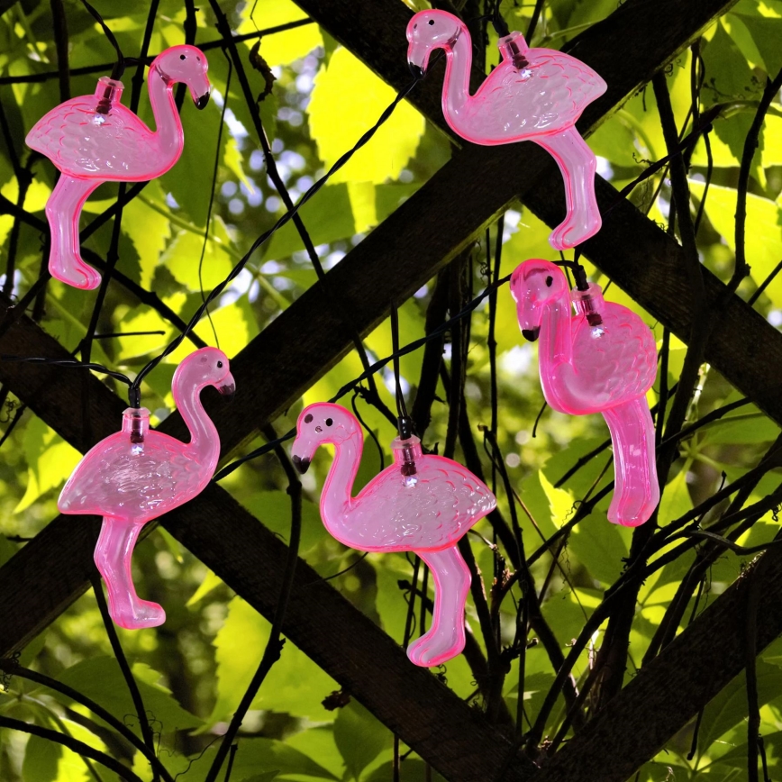 LED Ηλιακή διακοσμητική αλυσίδα 10xLED/1,2V 300 mAh 3,8 m IP44 φλαμίνγκο