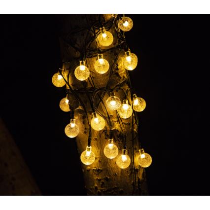 LED Ηλιακή διακοσμητική αλυσίδα BUBBLE GLASS 20xLED/8 λειτουργίες 4,85 μ 600 mAh IP44 ζεστό λευκό