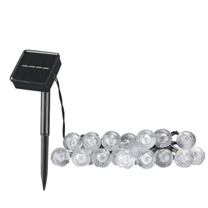 LED Ηλιακή διακοσμητική αλυσίδα BUBBLE GLASS 20xLED/8 λειτουργίες 4,85 μ 600 mAh IP44 ζεστό λευκό