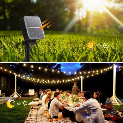 LED ηλιακή διακοσμητική γιρλάντα 20xLED/8 λειτουργίες 500 mAh 7,6 m IP67 θερμό λευκό