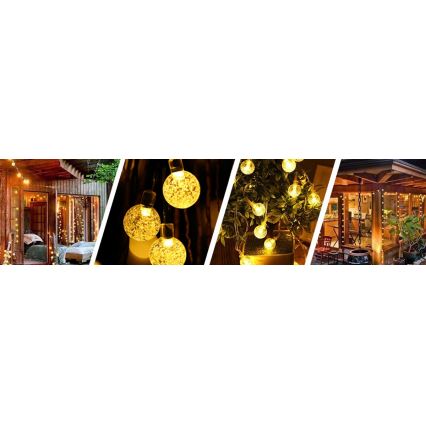 LED ηλιακή διακοσμητική γιρλάντα 50xLED/8 λειτουργίες 500 mAh 9,5 m IP67 ζεστό λευκό