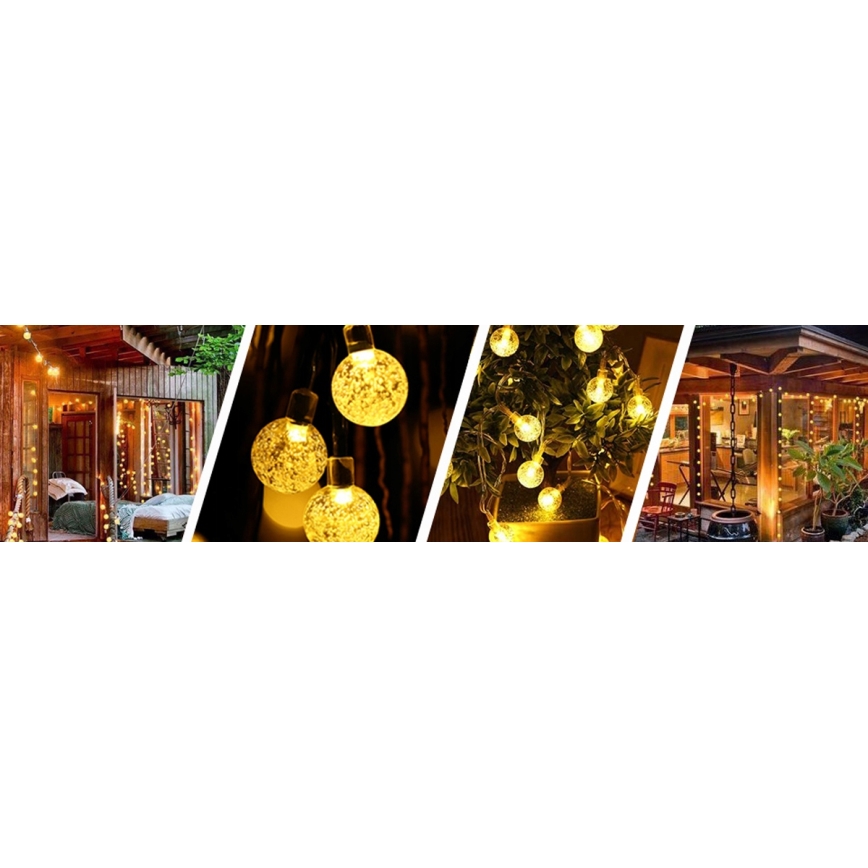 LED ηλιακή διακοσμητική γιρλάντα 50xLED/8 λειτουργίες 500 mAh 9,5 m IP67 ζεστό λευκό