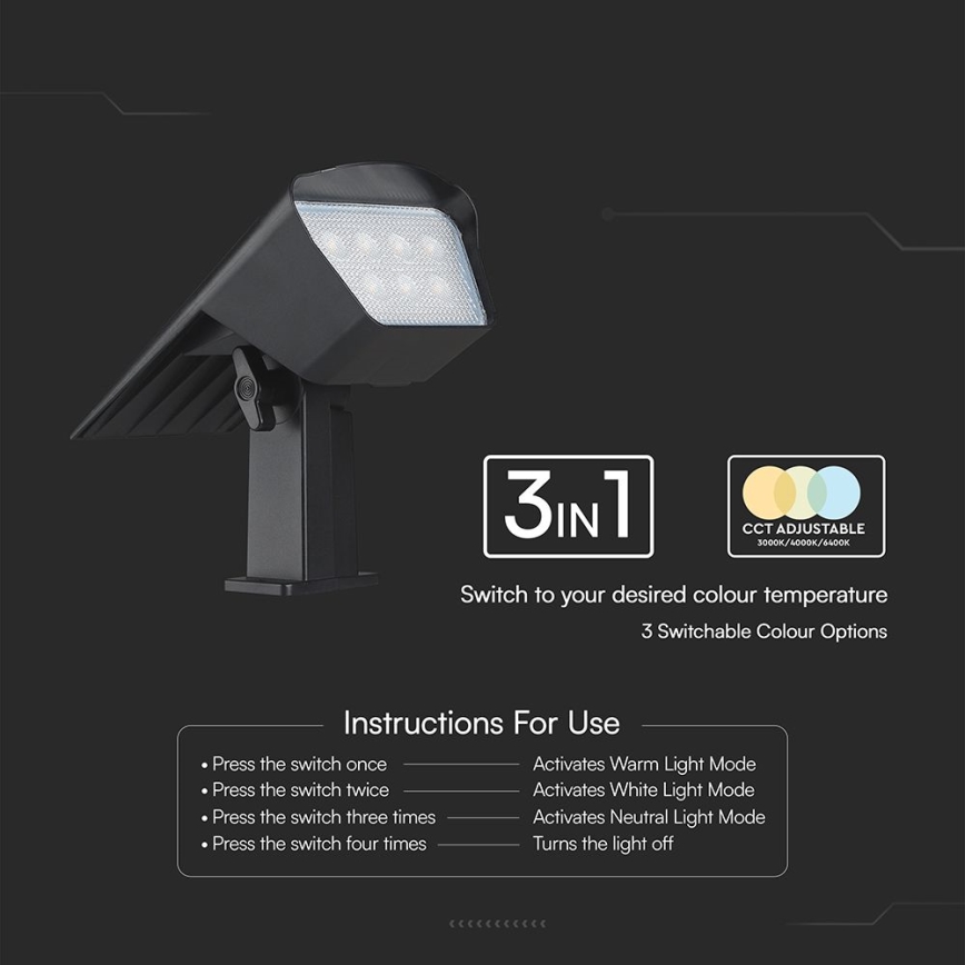 LED Ηλιακό φωτιστικό 2-σε-1 LED/1,3W/3,7V 3000/4000/6400K IP65 1200 mAh