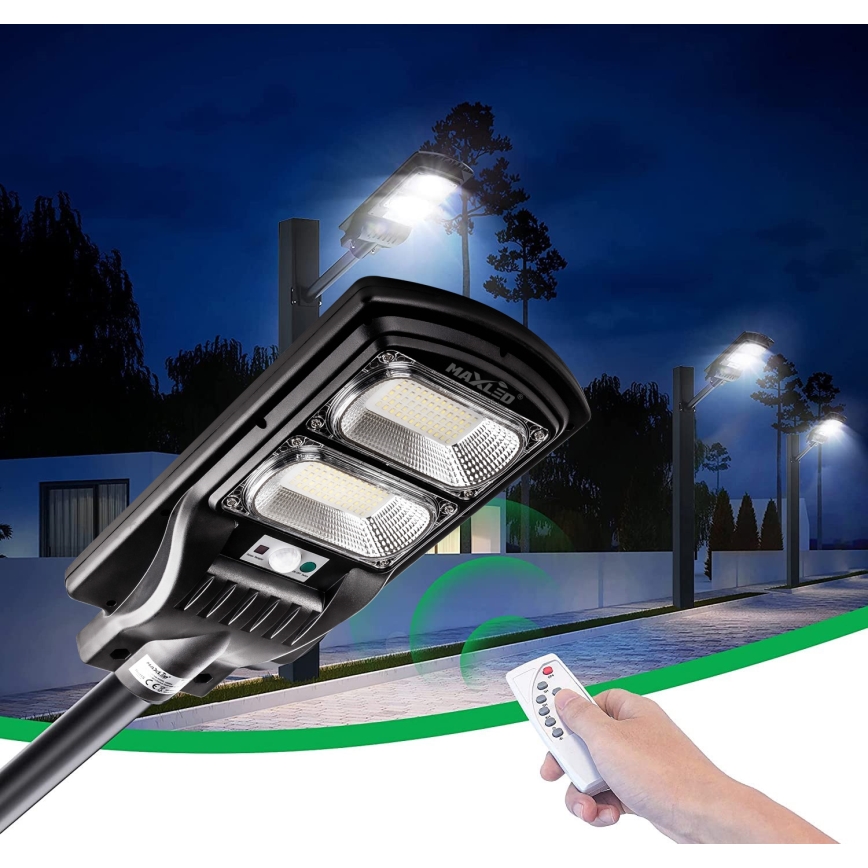 LED Dimmable ηλιακό φωτιστικό δρόμου με αισθητήρα LED/120W/6V 11000 mAh 6500K IP65 μαύρο + τηλεχειριστήριο