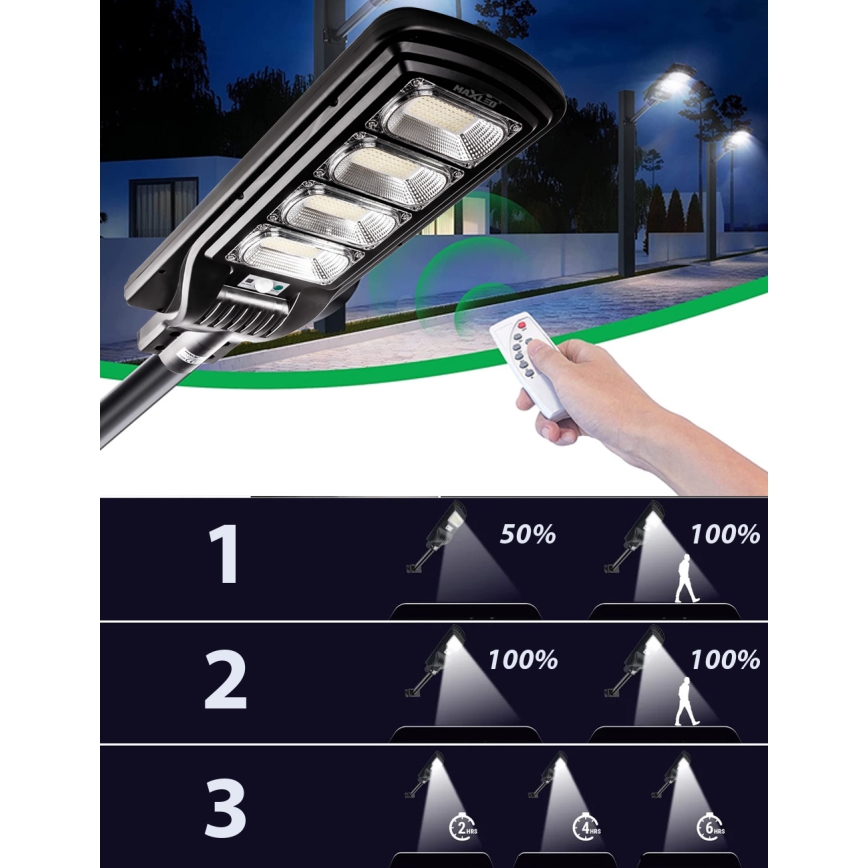 LED Dimmable ηλιακό φωτιστικό δρόμου με αισθητήρα LED/240W/6V 11000 mAh 6500K IP65 μαύρο + τηλεχειριστήριο