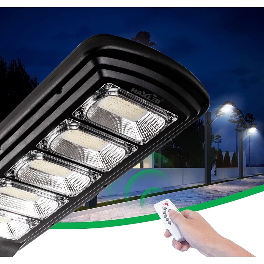 LED Dimmable ηλιακό φωτιστικό δρόμου με αισθητήρα LED/300W/6V 16500 mAh 6500K IP65 μαύρο + τηλεχειριστήριο