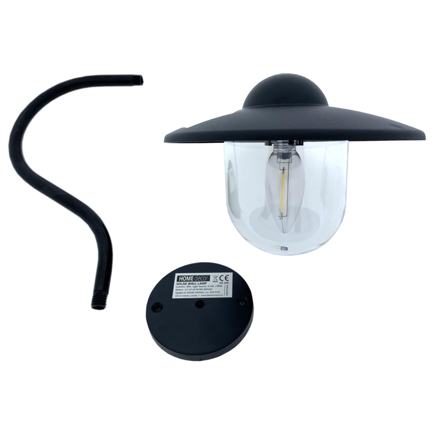 LED Ηλιακό Επιτοίχιο Φωτιστικό LED/0,5W/1,2V 600 mAh IP44 μαύρο