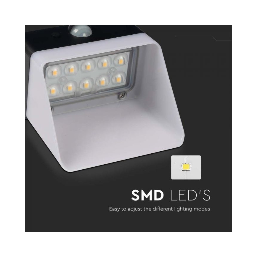 LED ηλιακό επιτοίχιο φωτιστικό με αισθητήρα LED/2W/3,7V 4000K IP65 1200 mAh