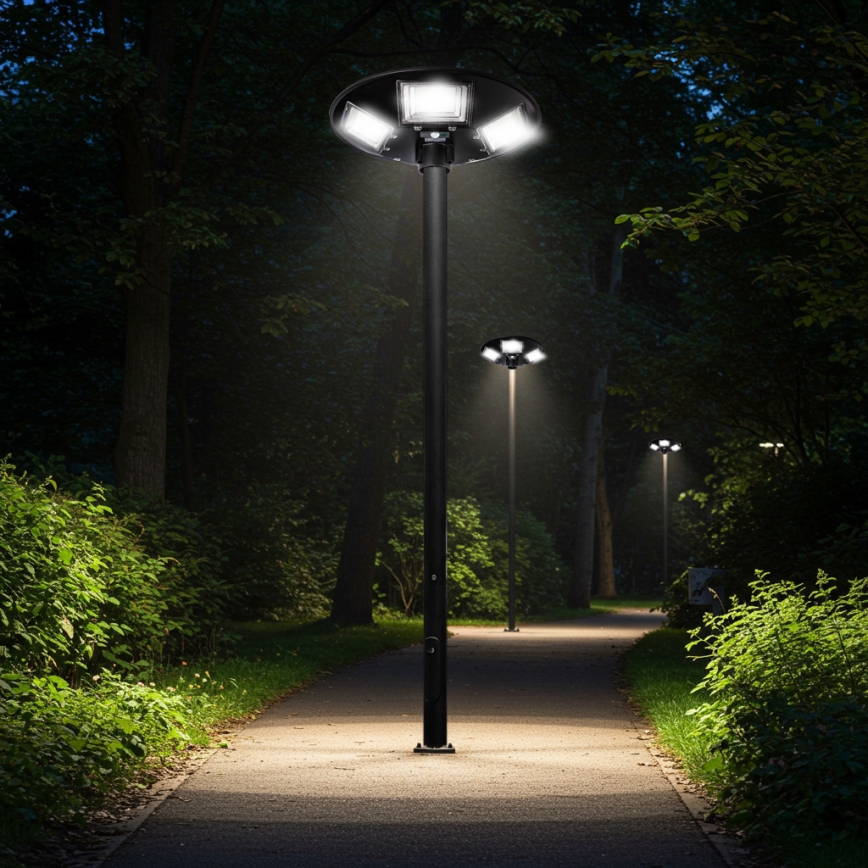 LED ρυθμιζόμενη ηλιακή λάμπα δρόμου με αισθητήρα LED/22W/6V 18000 mAh 6500K IP65 μαύρη + τηλεχειριστήριο