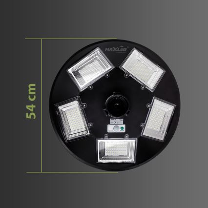 LED ρυθμιζόμενη ηλιακή λάμπα δρόμου με αισθητήρα LED/22W/6V 18000 mAh 6500K IP65 μαύρη + τηλεχειριστήριο