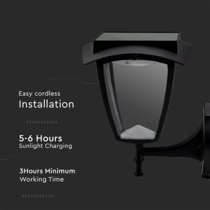 LED Ηλιακό επιτοίχιο φωτιστικό LED/2W/3,7V 3000/6000K IP65 2200 mAh μαύρο