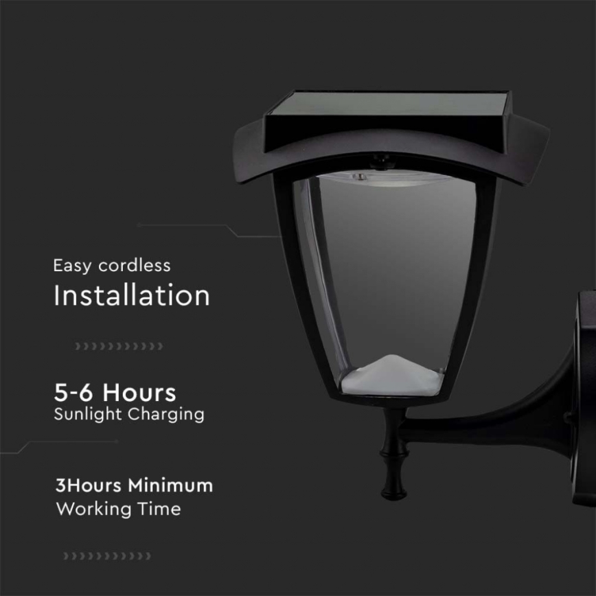 LED Ηλιακό επιτοίχιο φωτιστικό LED/2W/3,7V 3000/6000K IP65 2200 mAh μαύρο