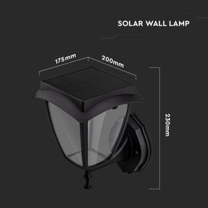 LED Ηλιακό επιτοίχιο φωτιστικό LED/2W/3,7V 3000/6000K IP65 2200 mAh μαύρο