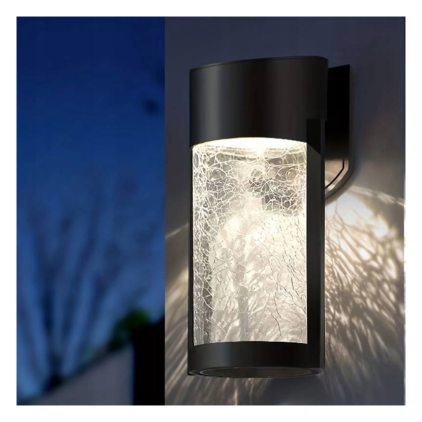 LED ηλιακό επιτοίχιο φωτιστικό LED/3,7V 300 mAh IP44 μαύρο