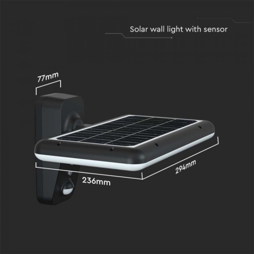 LED Ηλιακό Επιτοίχιο Φωτιστικό με Αισθητήρα LED/15W/3,2V 4000K/6000K IP65 6000 mAh μαύρο