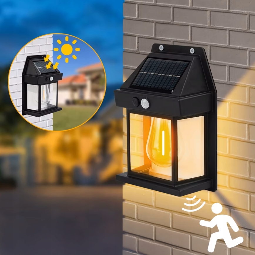 LED ηλιακό επιτοίχιο φωτιστικό με αισθητήρα LED/3,7V 600 mAh IP44 μαύρο