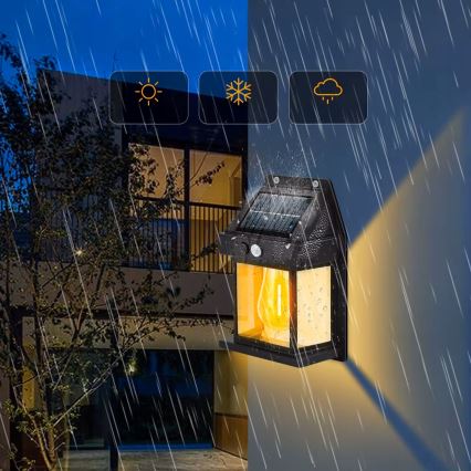 LED ηλιακό επιτοίχιο φωτιστικό με αισθητήρα LED/3,7V 600 mAh IP44 μαύρο