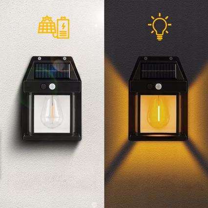 LED ηλιακό επιτοίχιο φωτιστικό με αισθητήρα LED/3,7V 600 mAh IP44 μαύρο