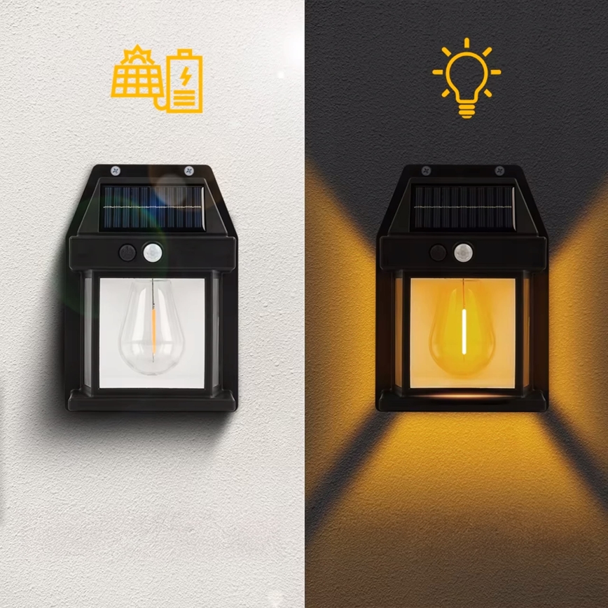 LED ηλιακό επιτοίχιο φωτιστικό με αισθητήρα LED/3,7V 600 mAh IP44 μαύρο