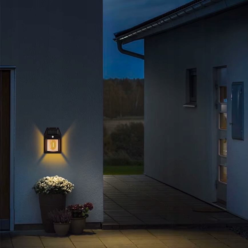 LED ηλιακό επιτοίχιο φωτιστικό με αισθητήρα LED/3,7V 600 mAh IP44 μαύρο