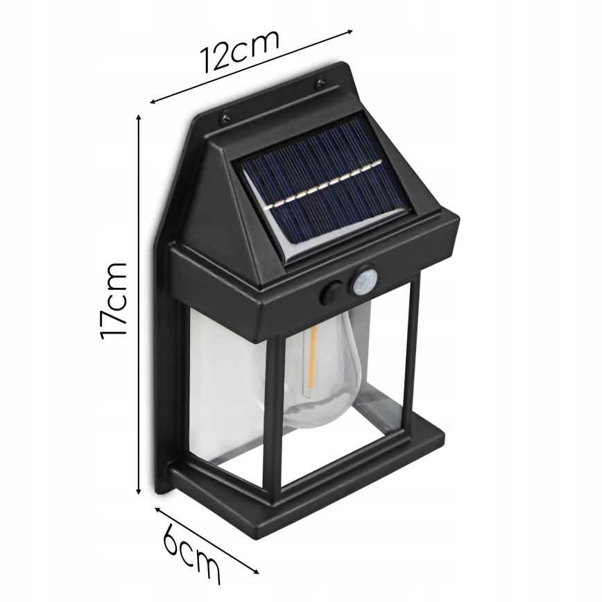 LED ηλιακό επιτοίχιο φωτιστικό με αισθητήρα LED/3,7V 600 mAh IP44 μαύρο