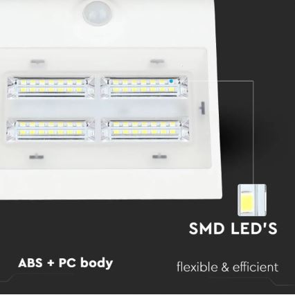 LED Ηλιακό Επιτοίχιο Φωτιστικό με Αισθητήρα LED/3W/3,7V 3000/4000K IP65 2000 mAh λευκό